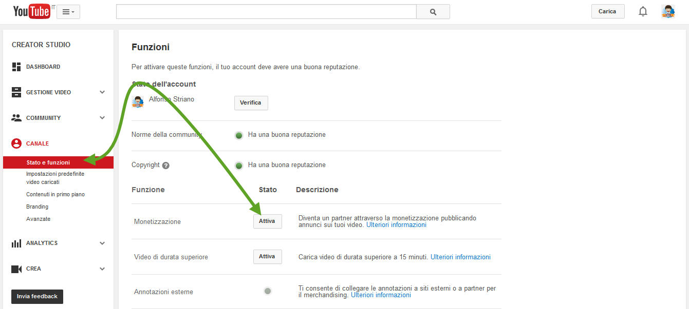 Stato e Funzioni YouTube