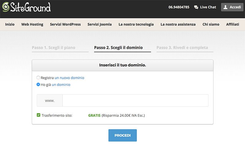 Trasferire automaticamente WordPress con Siteground