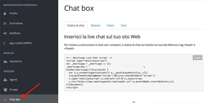 installare SMARTSUPP live chat su WordPress