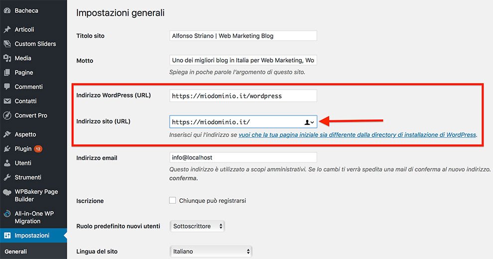 spostare WordPress da una sottocartella alla cartella principale