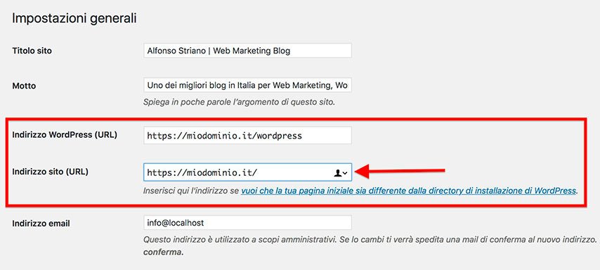 spostare WordPress da una sottocartella alla cartella principale