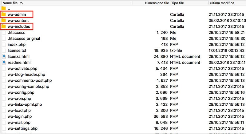 downgrade di WordPress