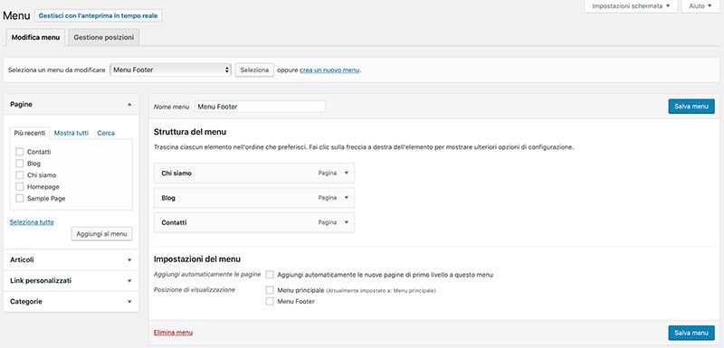 menu aggiuntivo nel tuo sito WordPress