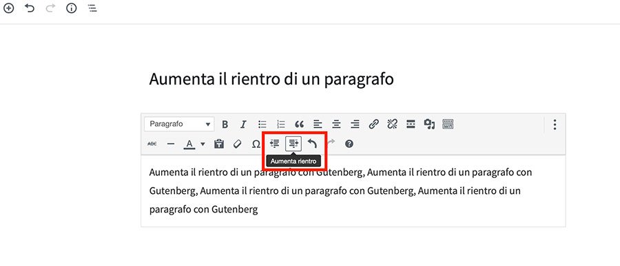 rientro dei paragrafi con WordPress e Gutenberg