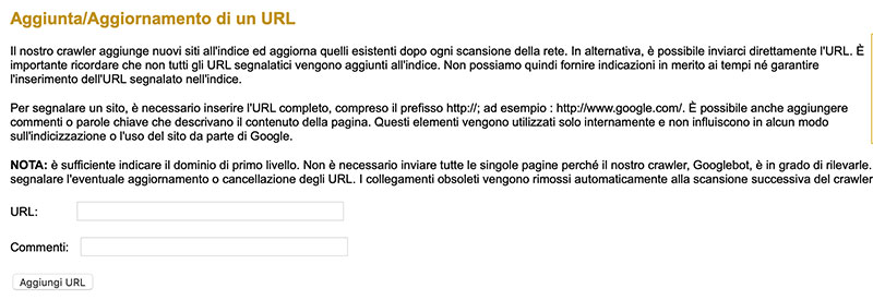 Aggiungi URL Google