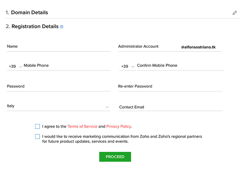 Zoho aggiungi dominio