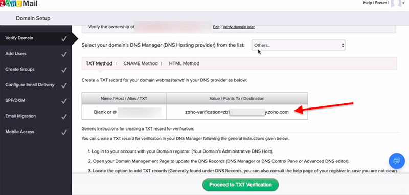 Zoho verifica dominio