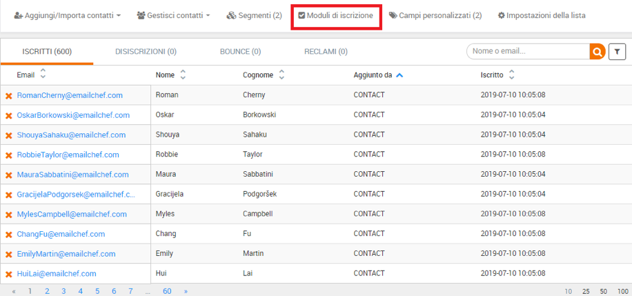 eMailChef moduli di iscrizione