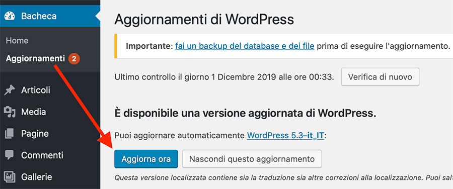 WordPress 5.3 aggiornamento