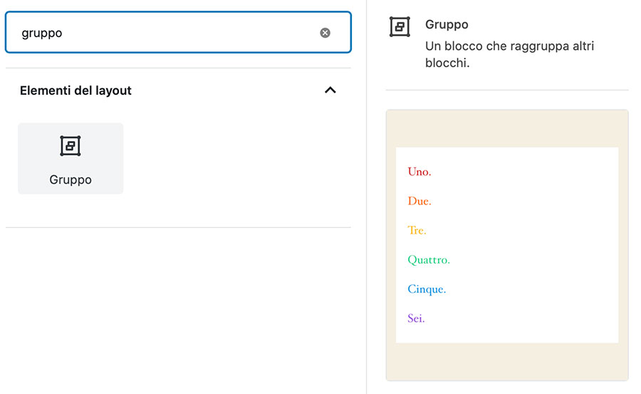 WordPress 5.3 gruppi di blocchi